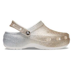 Crocs Womens Classic Platform Ombre Glitter Clogs Gold Silver, Size 9 NWT